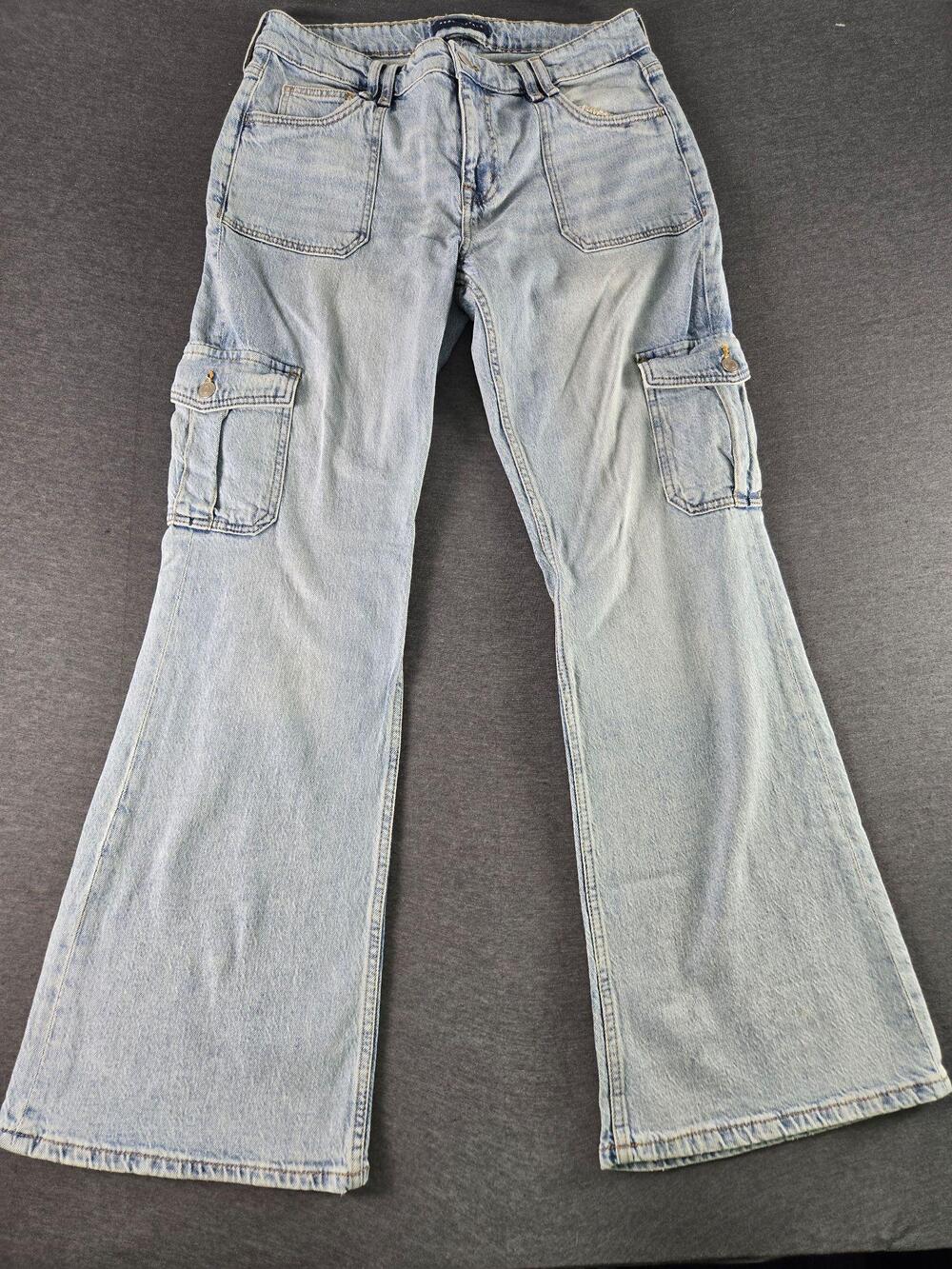Aeropostale Jeans Womens 12R Light Mid Rise Flare Utility Cargo Denim Pants y2k
